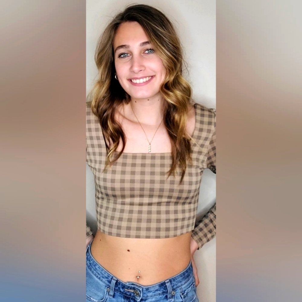 Mocha + Taupe Plaid Print Square Neck Crop Top